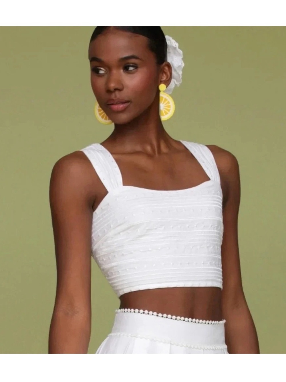 NEW Avec Les Filles Top 4 White Embroidered Cotton Crop Tank Sleeveless Blouse